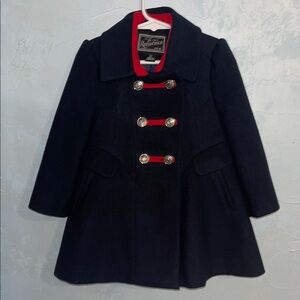 Rothschild Blue Pea Coat with Red Toggle Closures